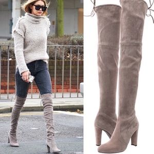 Stuart Weitzman Highland Topo Gray Suede OTK Boots